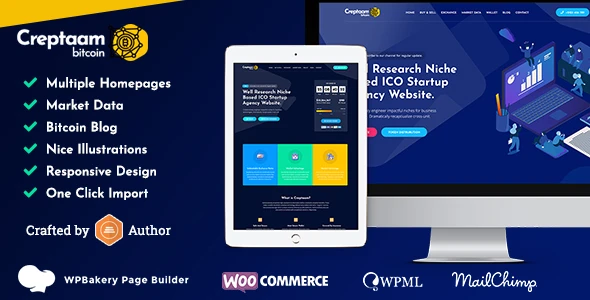 Creptaam – Bitcoin, ICO Landing and Cryptocurrency WordPress Theme